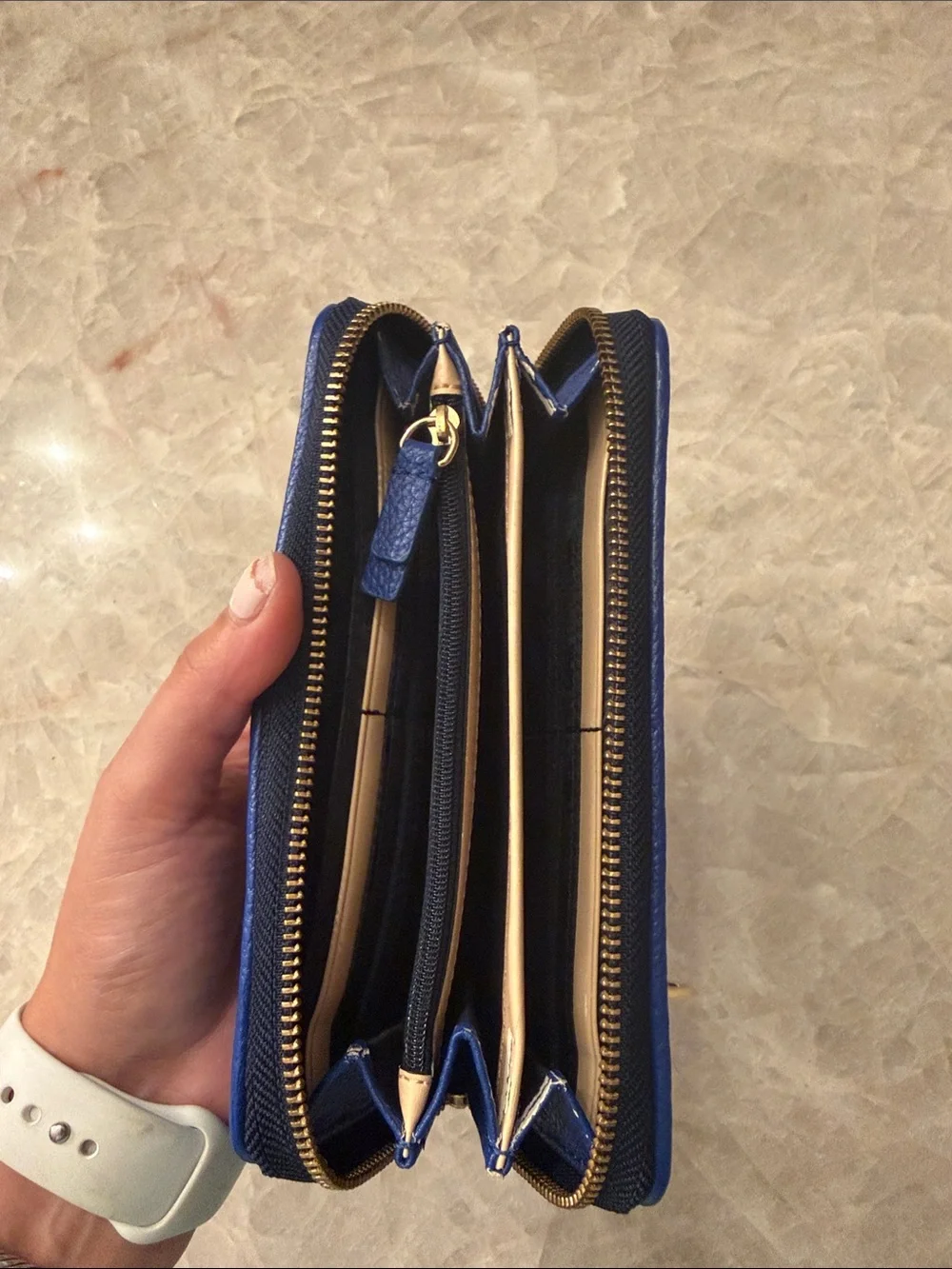 Juicy Couture Quilted Royal Blue Zip Wallet with Gold Crest